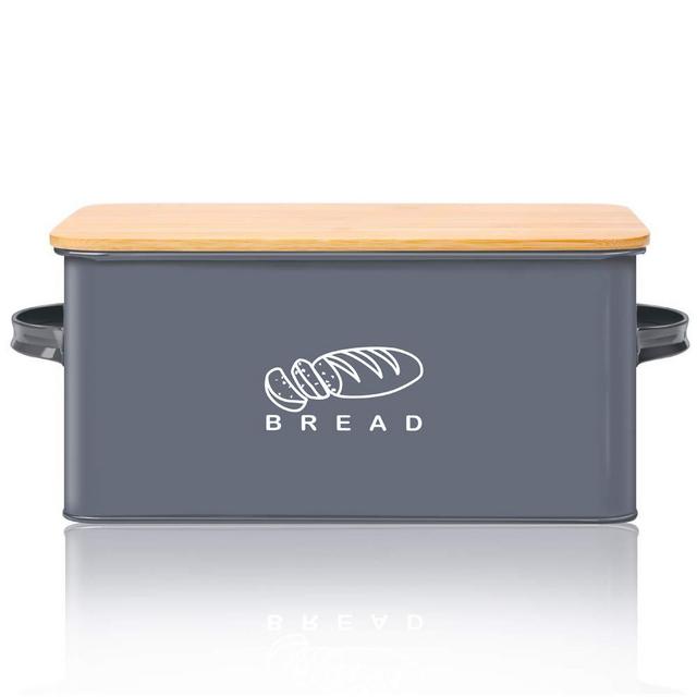 Bread Box for Kitchen, GA Homefavor Bread Bin, Bread Holder with Bamboo Lid, 11.56"6.7"5.5", Grey