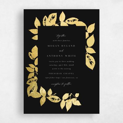 Black Wedding Invitation - Jasmine Portrait Foil