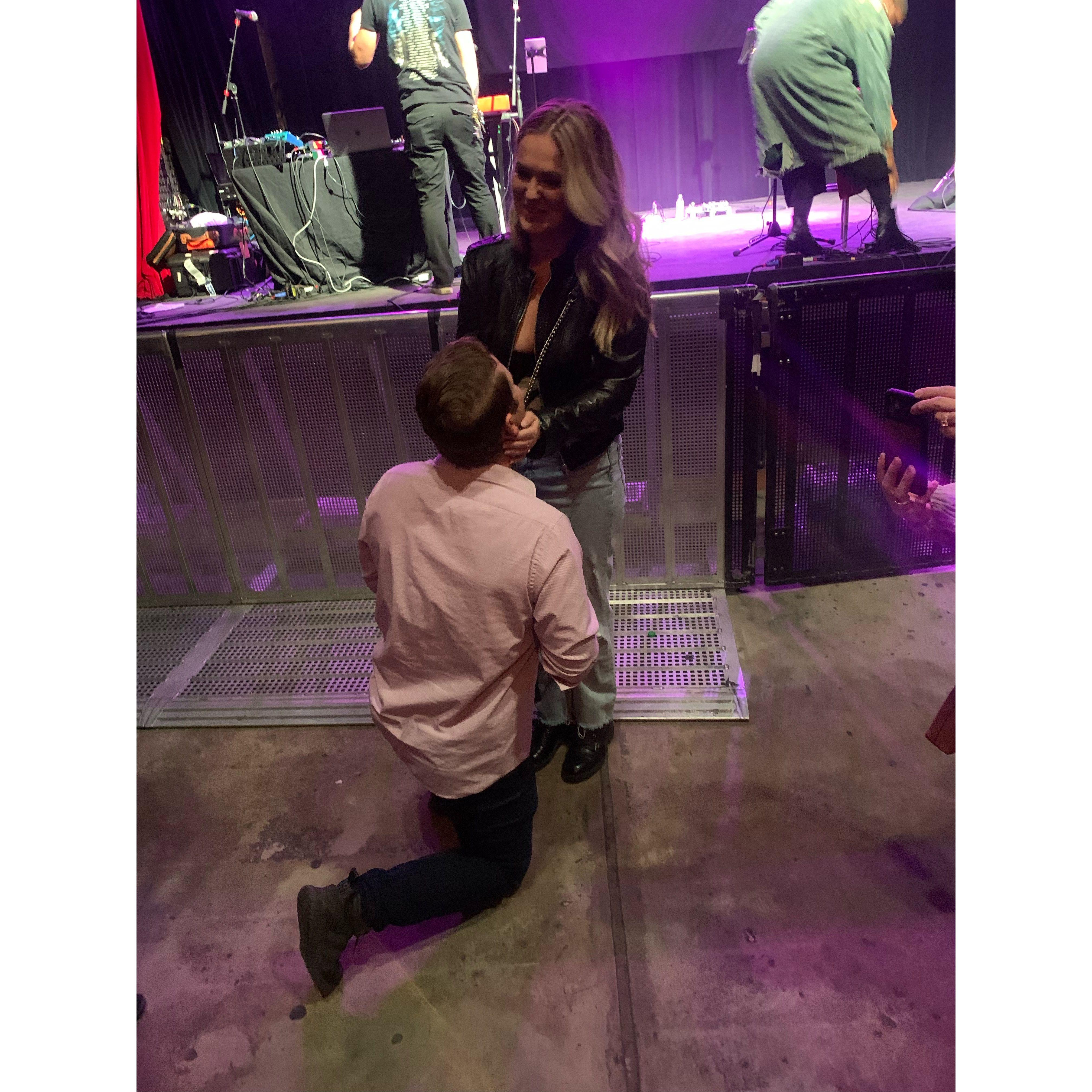 (Engagement, pt 2) The plan went awry and the stage manager forgot to call us up! The show went by, the encore went by, and the lights came up. But Austin popped the question regardless!