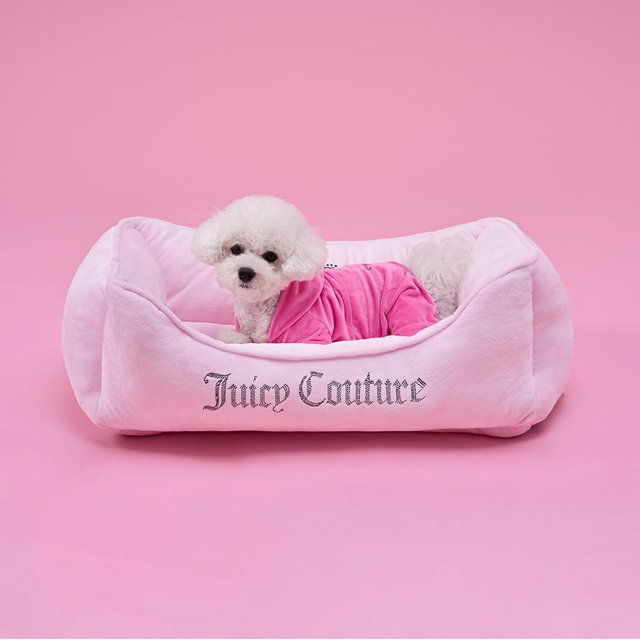 Juicy Couture Crown Bling Pink Pet Bed for Dogs and Cats - Small 24" x 14" x 8"
