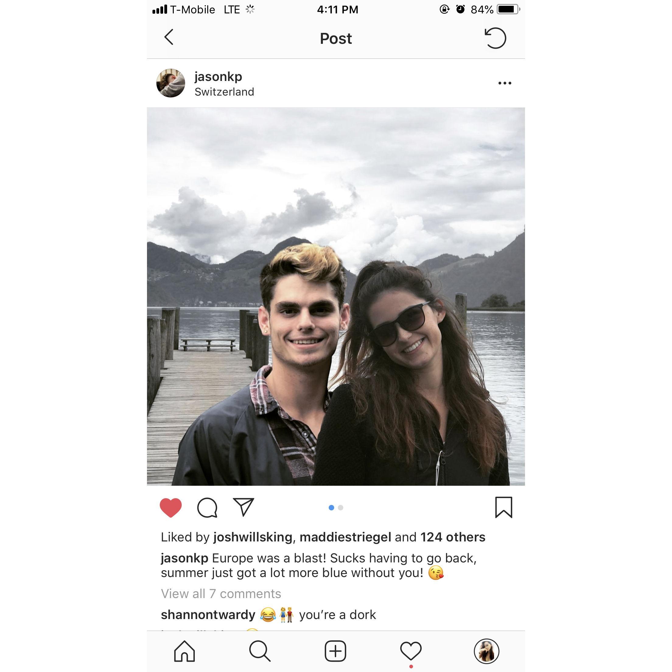 Jason misses Shannon so much while shes abroad that he photoshops himself into her pictures.