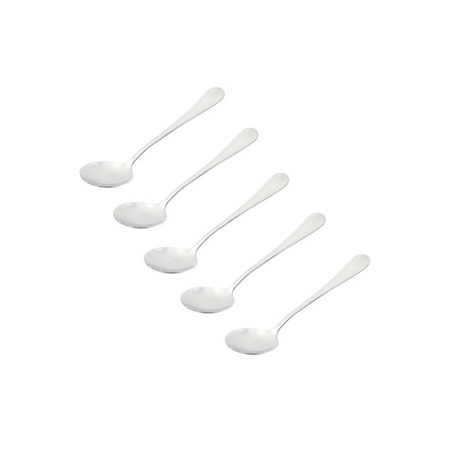 Unique Bargains Stainless Steel Round Head Tableware Soup Spoon Silver Tone 6.7'' Long 5 Pcs