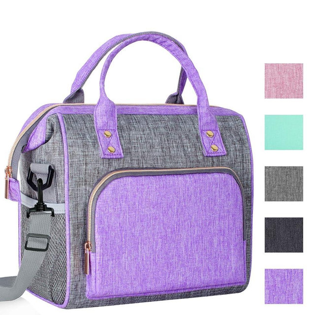 IDEATECH Insulated Lunch Bag Women, Stylish Adult Lunch Box for Working Mom, Leakproof Large Cooler Tote with Adjustable Strap & Pockets for Office Picnic Travel (Purple)