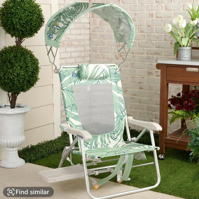 GCI Outdoor Big Surf Beach Chair with Tray & Sunshade - Green Palm Leaf