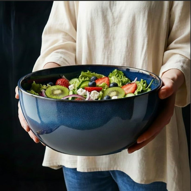 TAUFIKT 9 Inch Large Salad Bowls Set of 2, 83 Oz Porcelain Serving Bowl for Salad Soup Pasta Popcorn, Ceramic Decorative Bowls Fruit Bowl for Home Decor, Microwave,Oven,and Dishwasher Safe
