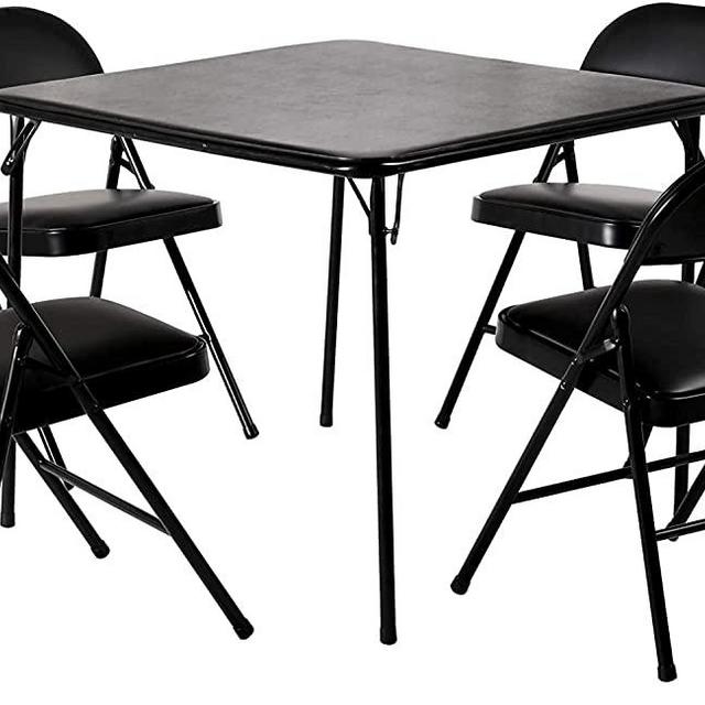 VECELO Folding Table & 4 Padded Chairs Set Portable & No Assembly Required, 5 Pieces, Black