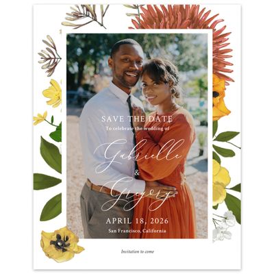White Bordered Wedding Digital Save the Date - Blossom Photo