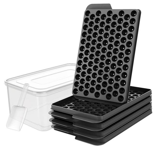 Mini Ice Cube Trays, Stackable 0.6in Small Ice Maker for Freezer Easy Release, 104x4 PCS Ice Ball Mold with Bin & Ice Scoop, Tiny Ice Cube Tray Crushed Ice for Chilling Drinks Coffee Juice Cocktail