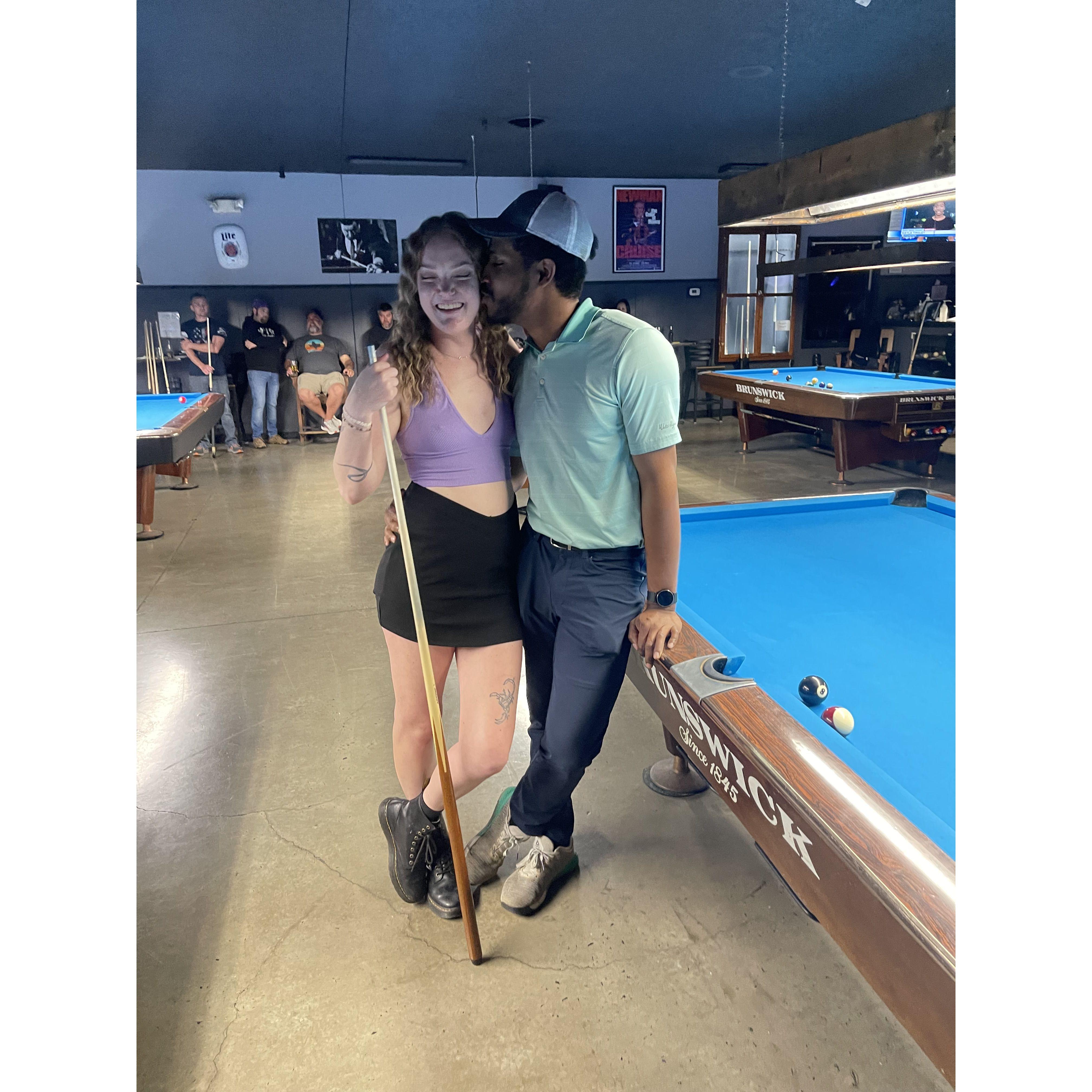 Right before Danielle beat Ryan in pool! (Not)