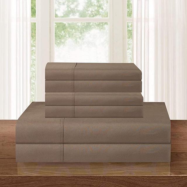 Elegant Comfort Luxurious Soft 1500 Thread Count Egyptian 6-Piece Premium Hotel Quality Wrinkle Resistant Coziest Bedding Set, Easy All Around Elastic Fitted Sheet, Deep Pocket, Cali King, Taupe