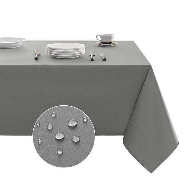 Veblandy Table Cloth Rectangle Waterproof Spill-Proof Wrinkle-Free Tablecloth Washable, Kitchen Dining Tabletop Decoration, Fabric Table Cover for Indoor and Outdoor Use, 60 x 102 Inch, Light Grey