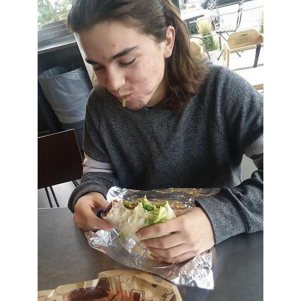 Evan's first vegan burrito-when he really won my hear