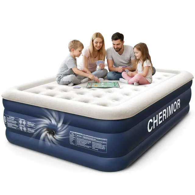 Cherimor Queen Air Mattress, 18 Inch Raised Height, Built-In Pump, 3 Min Inflate, Leak Tested, 800 lb Capacity