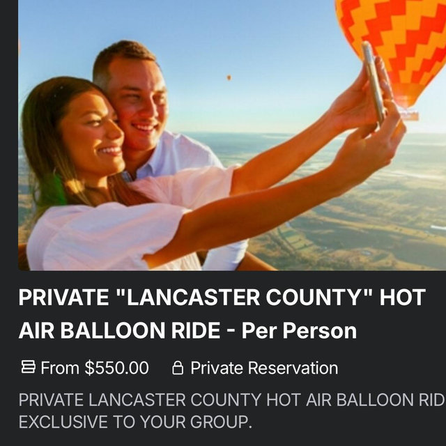 Book PRIVATE "LANCASTER COUNTY" HOT AIR BALLOON RIDE