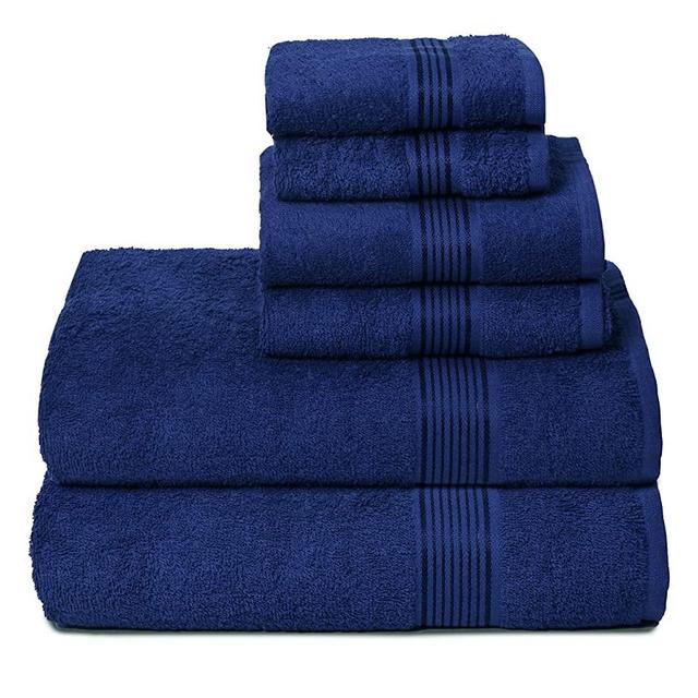 Elvana Home Ultra Soft 6 Pack Cotton Towel Set, Contains 2 Bath Towels 28x55 inch, 2 Hand Towels 16x24 inch & 2 Wash Coths 12x12 inch, Ideal Everyday use, Compact & Lightweight - Navy Blue
