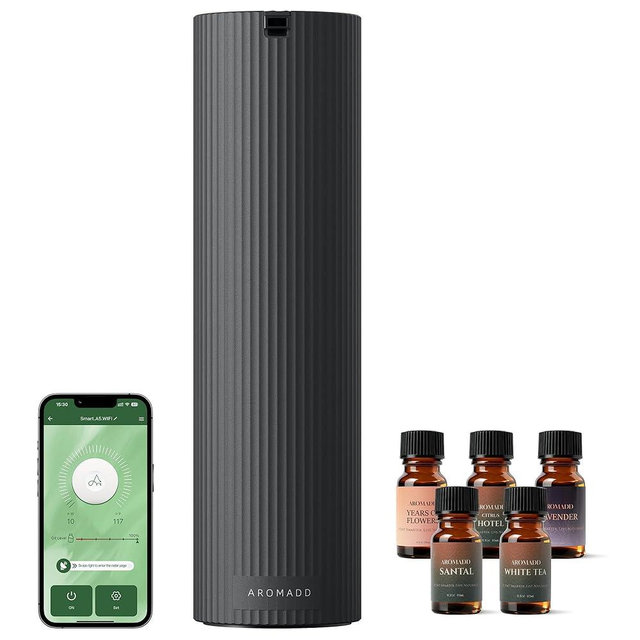 Aromadd Scent Diffuser Starter Kit – Waterless Essential Oil Diffuser for Home, 1500 Sq.Ft Coverage Scent Air Machine, Smart Auto Mode Hotel Collection Diffuser with Cold Air Tech (Black)