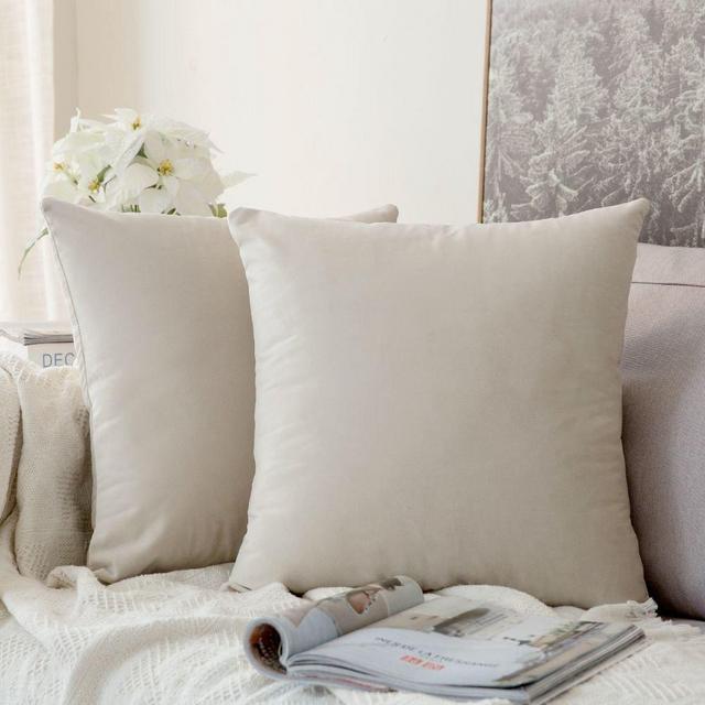 MIULEE Pack of 2 Velvet Pillow Covers Decorative Square Pillowcase Soft Solid Cushion Case for Sofa Bedroom Car 26 x 26 Inch Cream White