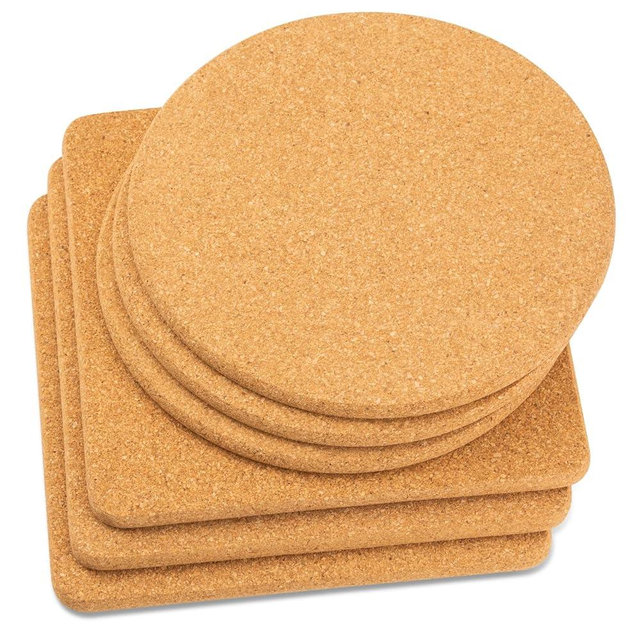 Cork Trivets for Hot Dishes, Pots and Pans, Pot Holders for Kitchen, 8 Inches 6 Pack Hot Pads, Thick Heat Resistant Mats Protect Countertop, Coaster Trivet Home Essentials, Rustic Farmhouse Decor