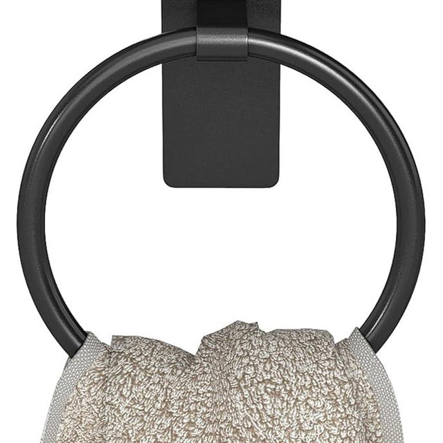 STWWO Adhesive Towel Ring, Hand Towel Holder for Bathroom, Adhesive Round Towel Ring for Bath RV, Black