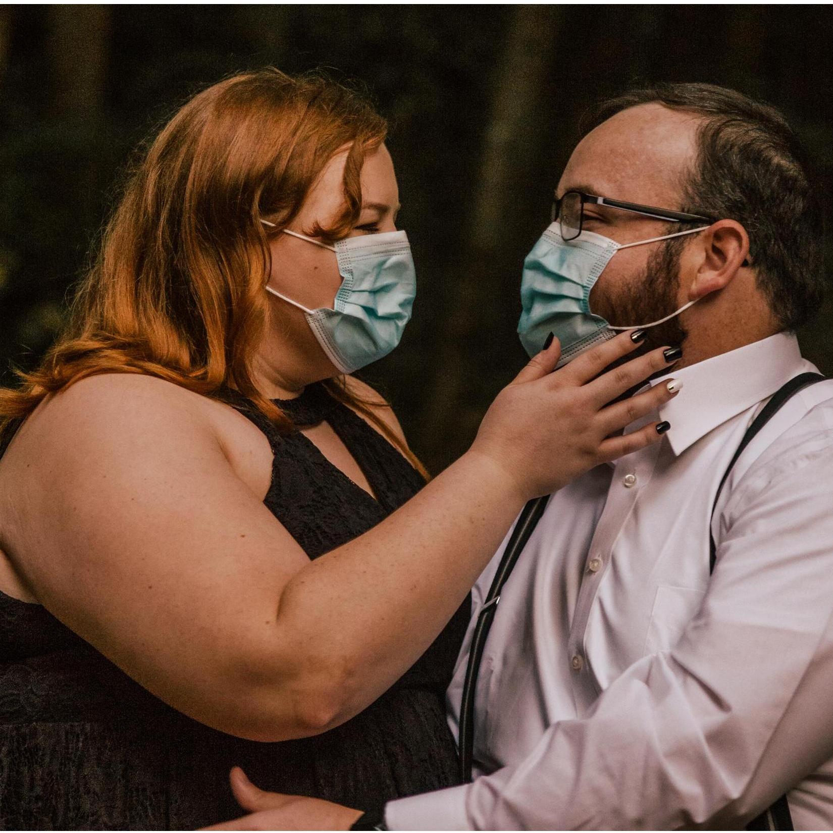 We took our engagement picture during lock down. So, we figured the mask was important to feature.