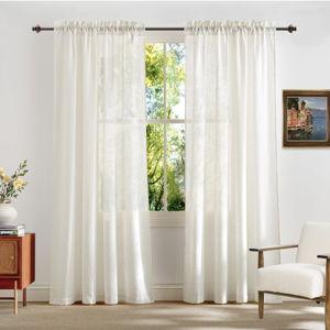 RYB HOME Ivory Sheer Curtains 84 inches Long - Linen Textured Semi Transparent with Rod Pocket Light Filtering Farmhouse Window Drapes for Living Room, Bedroom, Dining, W 52" x L 84", 2 Panels