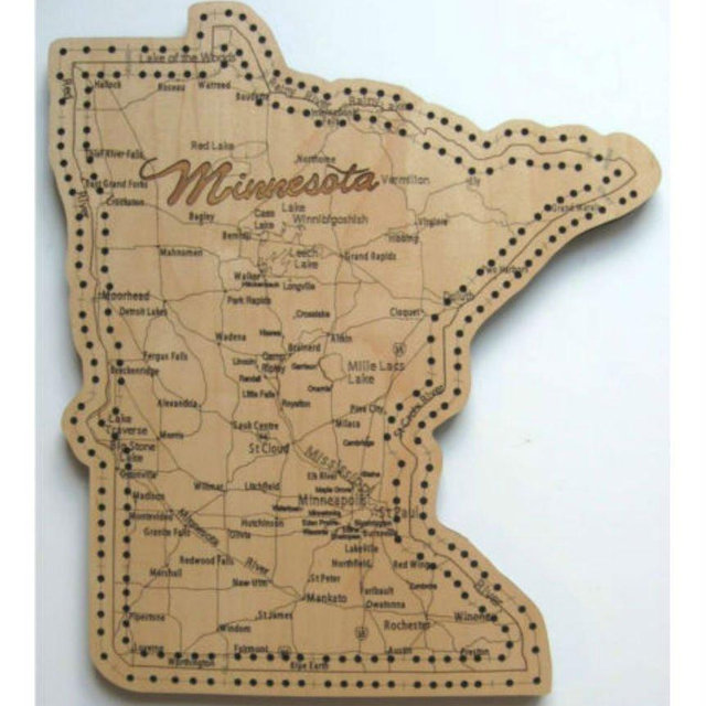 Minnesota State Shape Road Map Cribbage Board