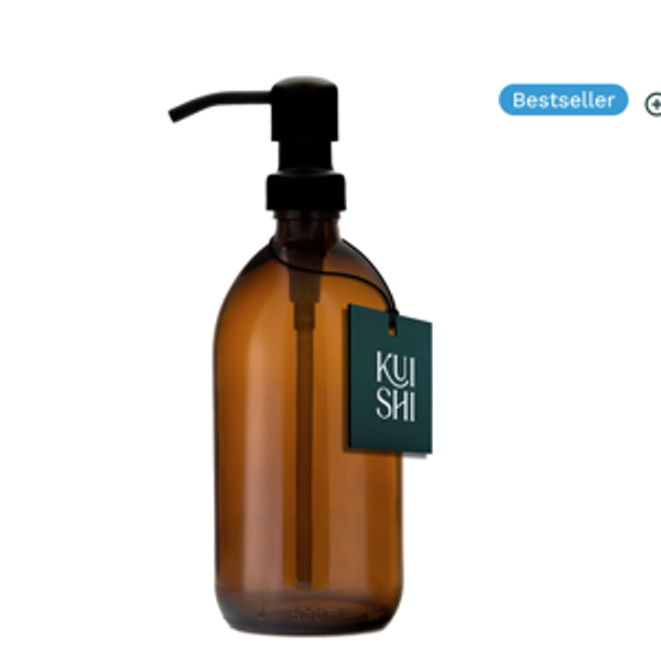 Amber Glass Soap Dispenser With Stainless Steel Pump-Black / 300ml