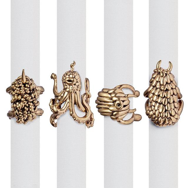 Gold Monster Ball Napkin Rings - Set of 4