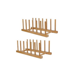 SAMEBUTECO SAMEBUTECO Bamboo Wooden Dish Racks Plate Stand Holder Vertical Drainer Kitchen Cabinet Organizer for Dish, Pots, Lids, Bowls, Cups, and Cutting Boards and Books(2 Packs)