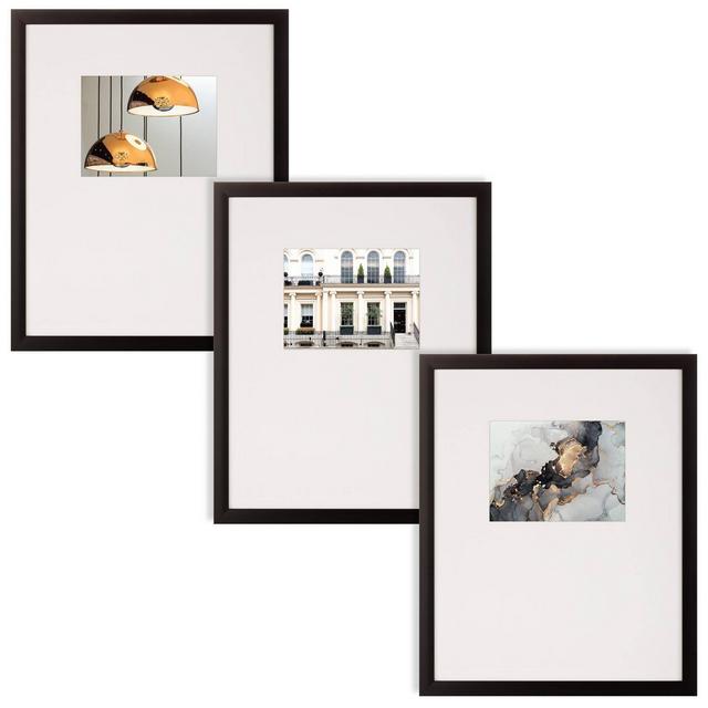 3pc 18" x 24" Matted to 8" x 10" Gallery Wall Picture Frame Set with Offset Mat/Hanging Template Black - Instapoints