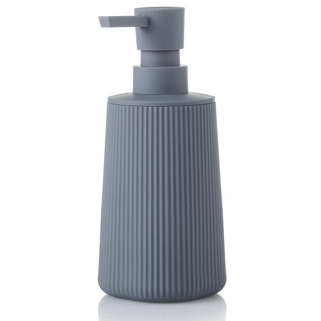 Small Soap Dispenser for Bathroom and Kitchen, Modern Farmhouse Striped Style Plastic Hand Soap Dish Soap Dispenser with Pump Matte Gray