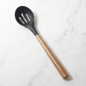 Black Silicone Slotted Spoon with Acacia Handle