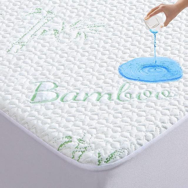 King Size Cooling Bamboo Waterproof Mattress Protector, 3D Air Fabric Breathable Bed Mattress Cover, Deep Pocket Sheet Style Mattress Pad Cover for 6-18 inches Mattress