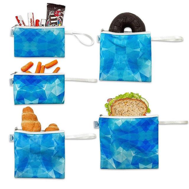Nordic By Nature Reusable Sandwich Bag Snack Bags - Value Pack of 5 Dual Layer Lunch Baggies - Dishwasher Safe - Eco Friendly Cloth Wraps - Easy Open Zipper (Blue Ice)