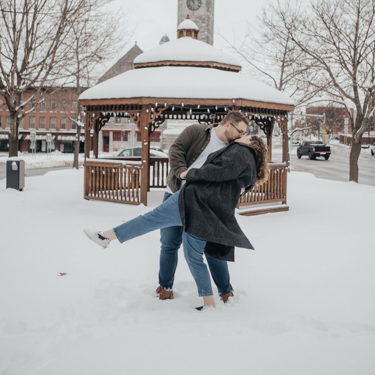 Photo shoot outside of our wedding venue The Lincoln Loft in Watertown downtown
