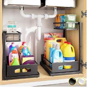 Under Sink Organizer , 2 Pack Height Adjustable Cabinet Organizer