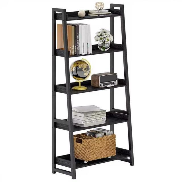 IRONCK Industrial Bookshelf 5-Tier 31.5in Wide, Bookcase Ladder Shelf, Storage Shelves Rack Shelf Unit, Accent Furniture Metal Frame, Home Office Furniture for Bathroom, Living Room