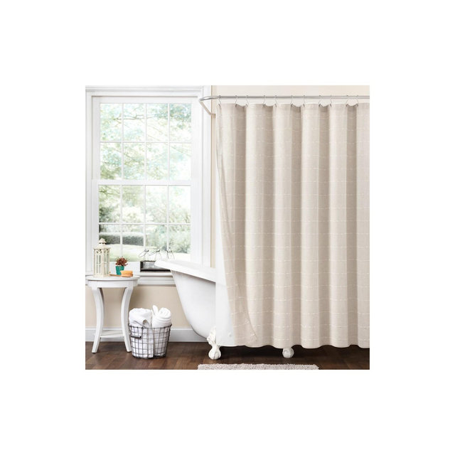Farmhouse Textured Sheer With Peva Lining Shower Curtain Beige 2Pc Set 72X72