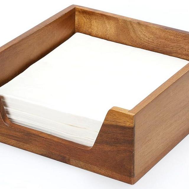 Napkin Holder for Table, Wooden Napkin Dispenser with Side Large Opening for Paper Napkins, Farmhouse Style Square Napkin Holder, Home Kitchen Dining Tabletop Decor