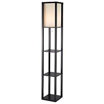 Simple Designs LF1014-BLK Floor Lamp Etagere Organizer Storage Shelf with Linen Shade, Black