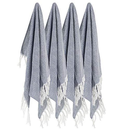 Lifaith 100% Cotton Hand Face Head Guest Gym Towel Set Washcloth Kitchen Tea Towel Dish Cloth Set of 4 Dark Blue