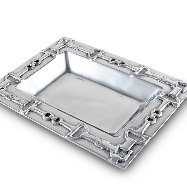 Arthur Court Designs Aluminum Equestrian Food Service Tray, Desktop Storage Organizer, Catchall, Valet, Nightstand or Dresser 10 inch Long