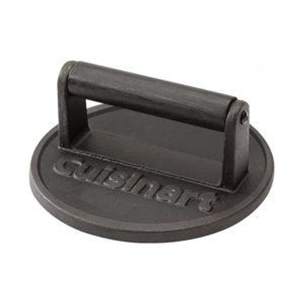 Cuisinart 6.5" Cast Iron Smashed Burger Press, Round Flat Edge Grill Press for Crispy Smash Burgers, Burger Tool for Grill and Griddle Accessories, for BBQs and Tailgates