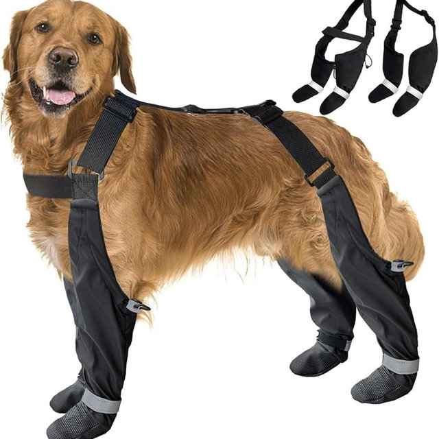 Dog Suspender Boots, Large Dog Rain Boots, Waterproof Doggy Winter Boot Snow Pants, Paw Protectors Legging Shoes with Suspenders, Anti-Slip Reflective Rain Boot for Walk Hike(XL,blackd)