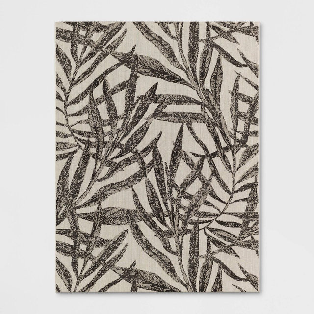 9'2"x12' Palm Indoor/Outdoor Rug Natural/Black - Threshold™: Weather-Resistant Patio Area Carpet