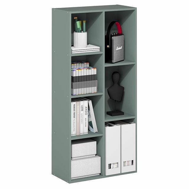 Furinno LUDER Book Shelf, 7-Cube Bookshelf, Bookcase with Open Shelves, 9.4 x 19.5 x 41.7, Easy Assembly, for Living Room, Bedroom, Home Office, Sage Green