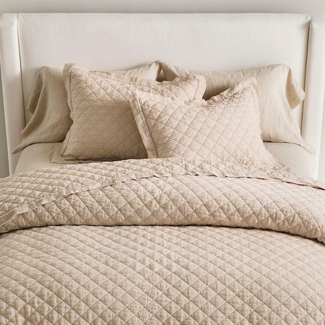 Rosewater Belgian Flax Linen Diamond Quilt, Twin