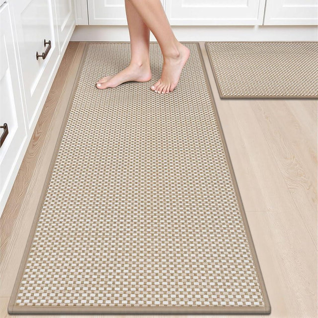 HEBE Kitchen Rugs Sets of 2 Non Slip Washable,20"x59"+20"x32" Cushioned Rubber Kitchen Mats for Floor,Stain Resistant Kitchen Carpet Runner Rug for Hallways, Front of Sink, Laundry