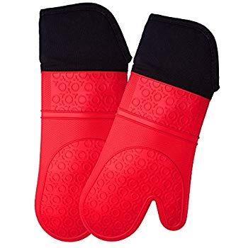 Homwe Red Oven Mitts with Quilted Liner (1 Pair)