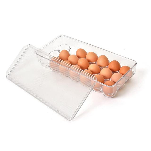 Totally Kitchen Covered Egg Tray Holder - Refrigerator Storage Container, 21 Egg Tray, Clear